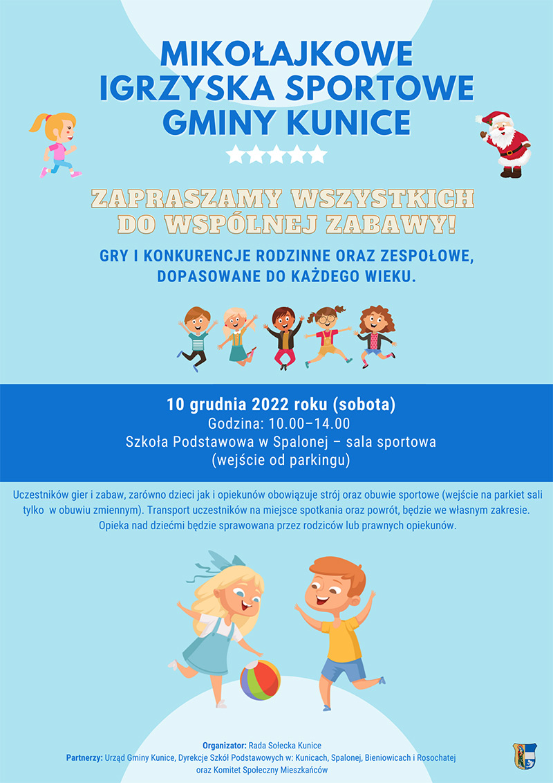 plakat - MIKOŁAJKOWE IGRZYSKA SPORTOWE GMINY KUNICE