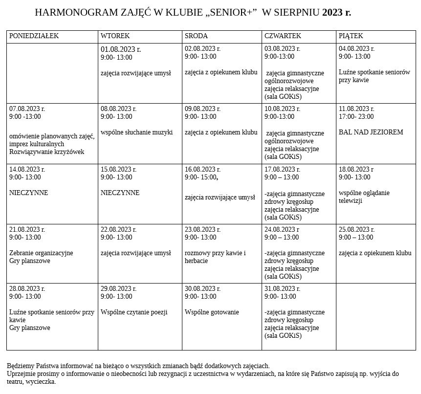 harmonogram sierpień