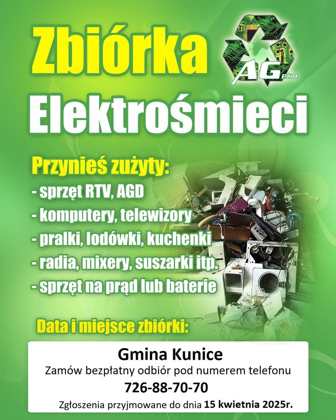 Zbiórka Elektrośmieci - plakat informujący o akcji
