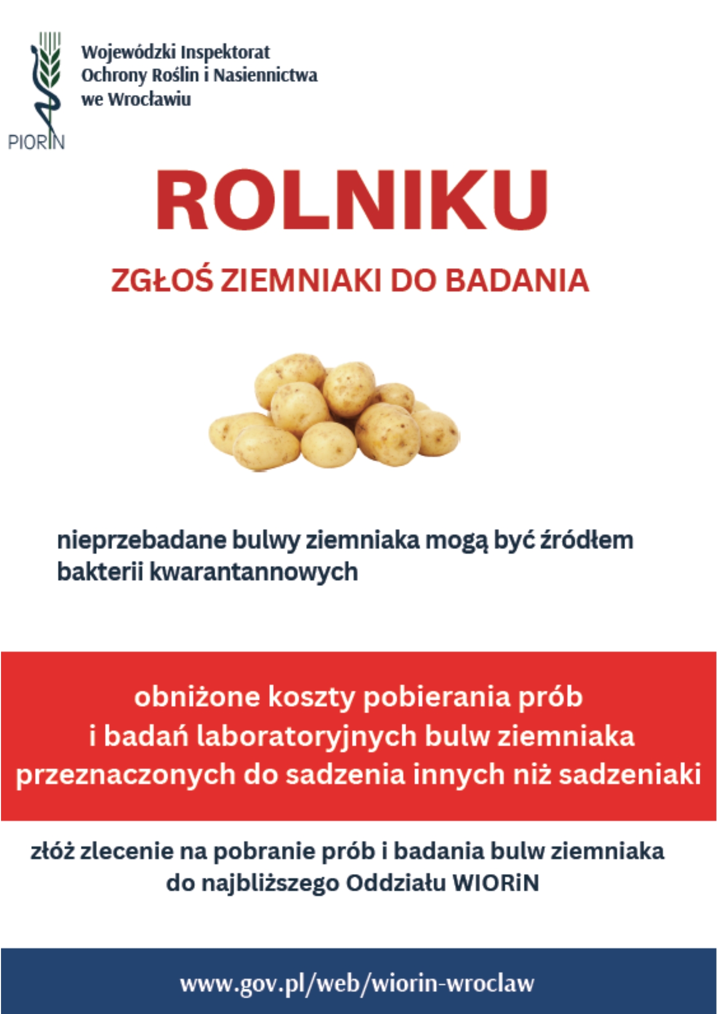 Plakat z informacją o możliwości przebadania ziemniaków 