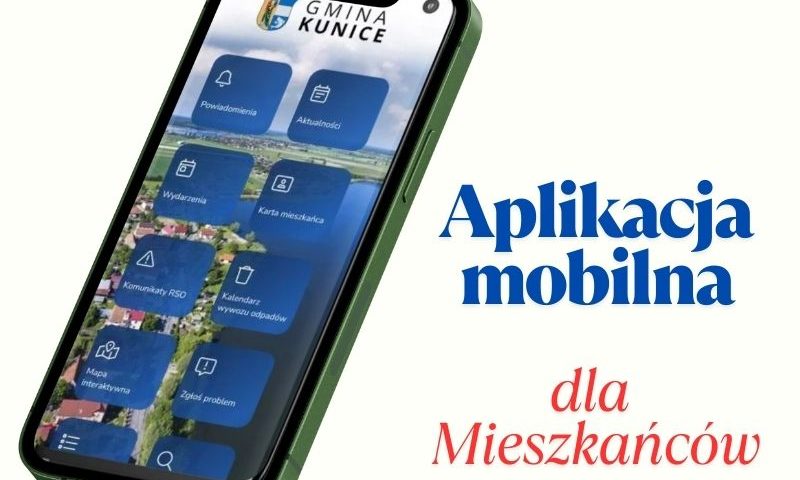 Smartfon z włączoną aplikacją dla mieszkańców gminy kunice