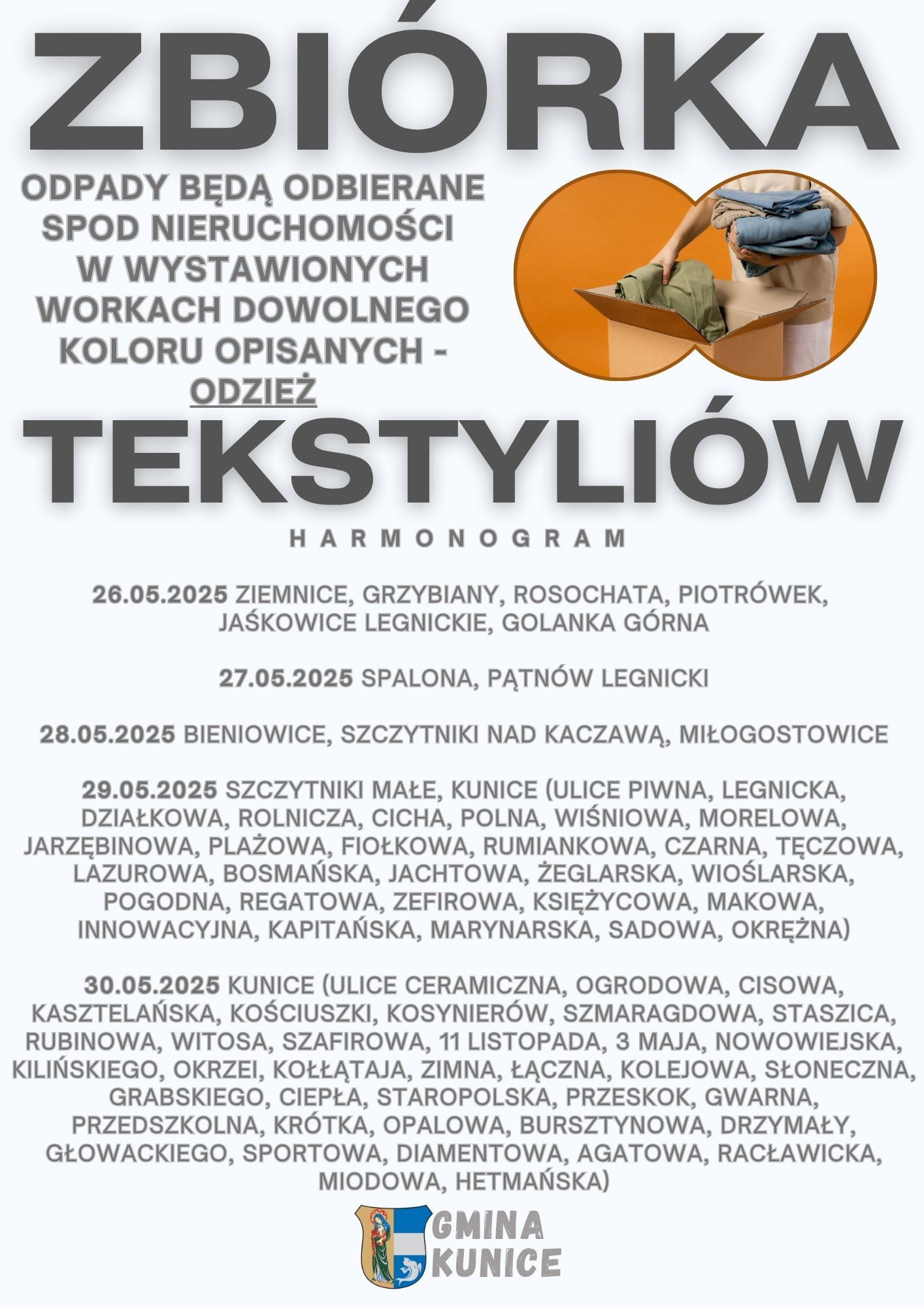 Harmonogram zbiórki tekstyliów