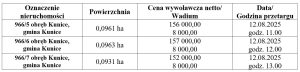 Tabela z danymi nieruchomości