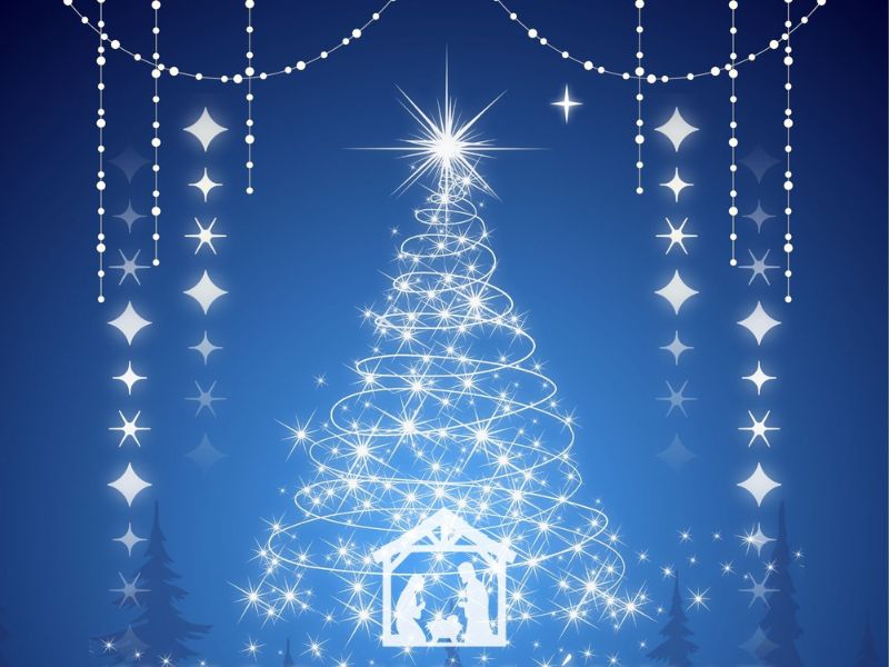 Choinka na niebieskim tle