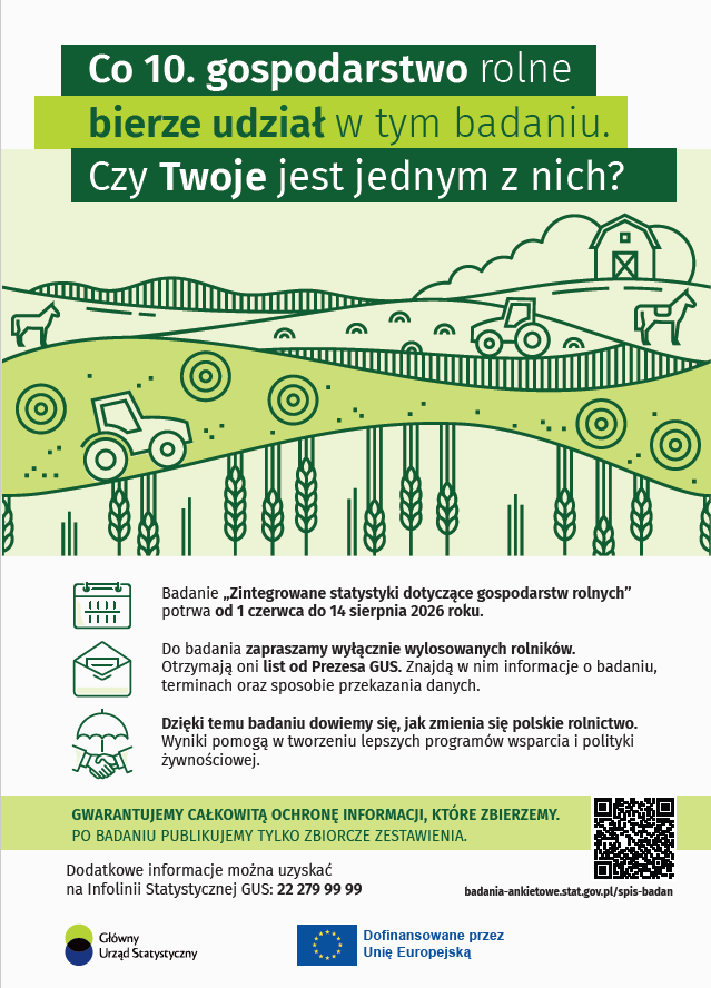 Plakat informujący o badaniach gospodarstw rolnych